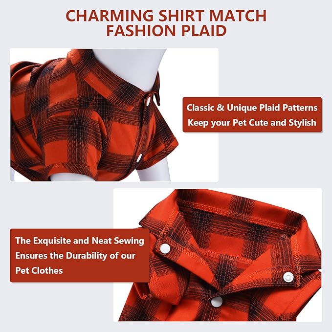 Koneseve Dog Shirt Plaid Dog Clothes for Small Dogs Boy Girl Cat Clothes Soft Puppy Outfit Adorable Pet T-Shirts Kitten Grid Costume Apparel Thanksgiving Christmas Clothing (Red#1; 3XL)