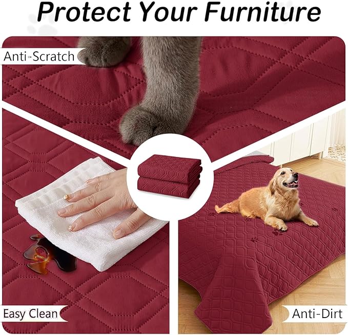 hyha Waterproof Dog Bed Blanket, Soft Pet Blankets, Waterproof Couch Cover for Dogs, Reversible Sofa Covers Washable for Furniture (30x53 Inch, Wine Red/Beige)