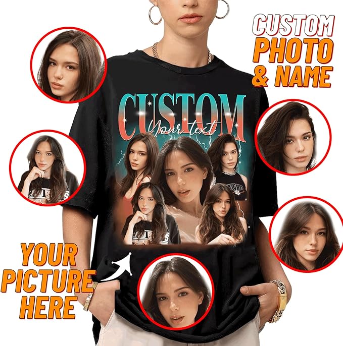 NAZENTI Custom Bootleg Rap Tee, Custom T-Shirts with Picture, Retro Custom Bootleg, Valentine's Gifts for Him Her