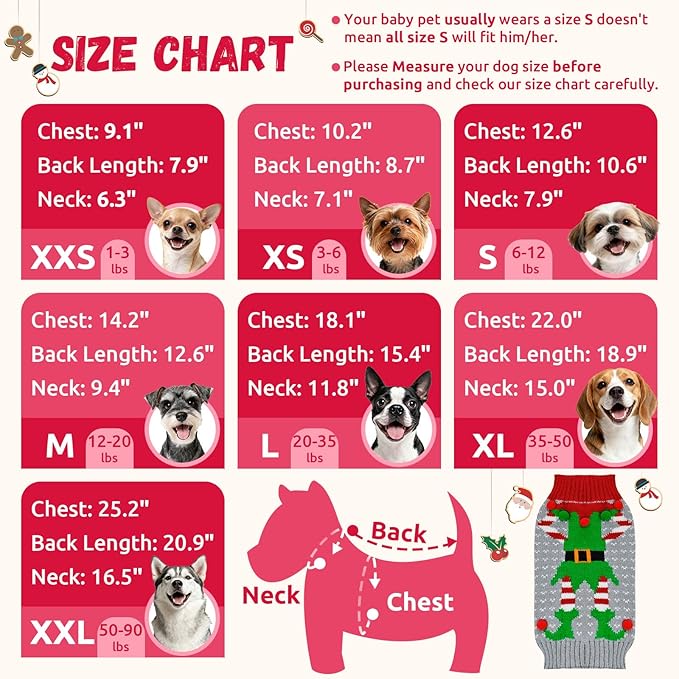 Dog Cat Ugly Christmas Sweater Boy Girl Xmas Pet Clothes Holiday Puppy Costume New Year Gifts for Small Medium Large Dogs Outfits (XL, Grey Elf)