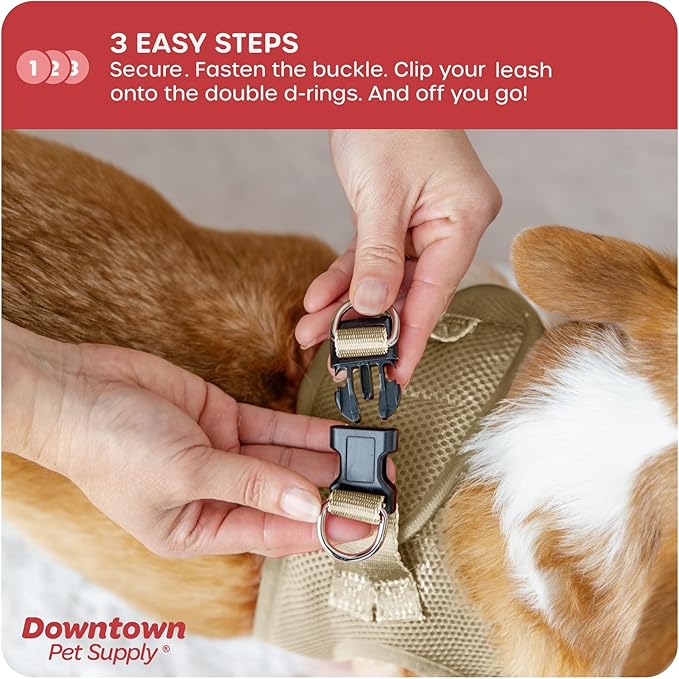 Downtown Pet Supply Step in Dog Harness for Small Dogs No Pull, X-Small, Khaki - Adjustable Harness with Padded Mesh Fabric and Reflective Trim - Buckle Strap Harness for Dogs