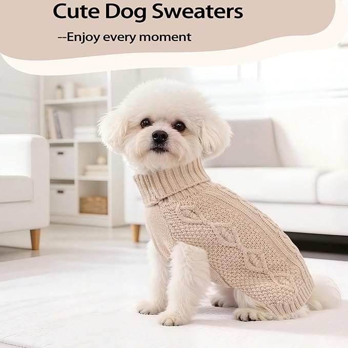 Dog Sweaters for Small Dogs Cute Winter Chihuahua Clothes Pullover Puppy Sweater Girl Boy Warm Knit Dog Clothes Turtleneck Pet Sweater Solid Color Cat Outfit(Beige, X-Small)