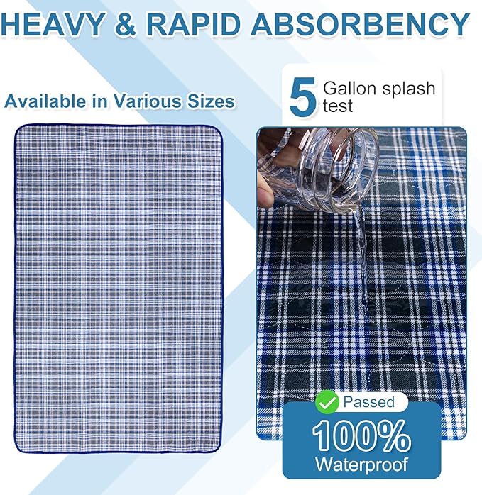 OUTCREATOR® Washable Bed Pads 34" x 76" (Pack of 2) for Incontinence Mattress Protector, Reusable Underpads for Elderly, Adults, Kids, Pets with Anti-Slip Bottom (Light Blue Plaid)