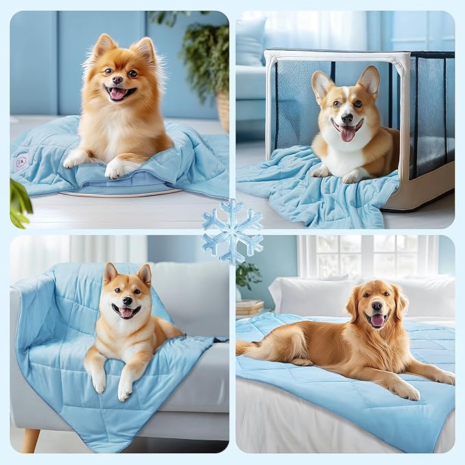 Luciphia Premium Cooling Dog Blanket for Small Medium Dogs Q-max>0.4 Washable Self-Cooling Cat Pet Mat Puppy Breathble Calming Throw for Beds Couches (Blue,29x40 inches)