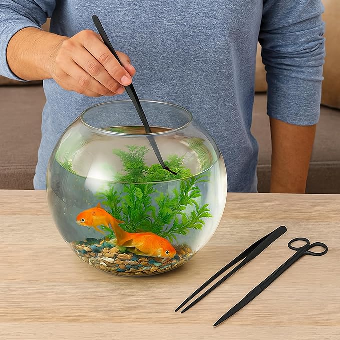Mandala Crafts Black Stainless Steel Aquascaping Tools Kit – Aquarium Plant Tools with Tweezers, Spatula, and Scissors for Fish Tanks, Hospital Tanks, Goldfish Bowls, Aquariums, and Terrariums