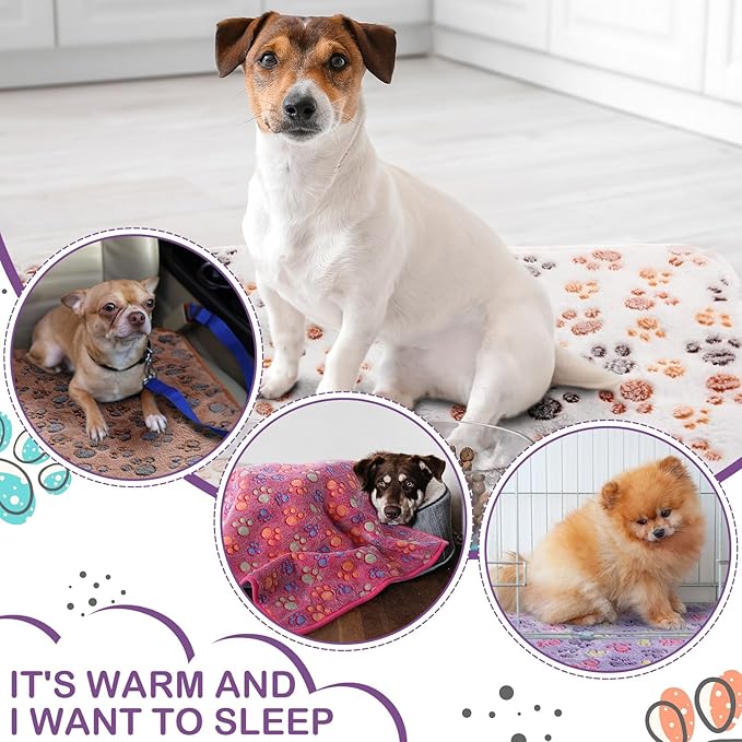 Panelee 4 Pcs Waterproof Dog Blankets Washable Puppy Paw Print Fleece Blanket for Small Medium Pet Cat Whelping Warm Soft Sleep Mat Guinea Pig Cage Liners(Multicolor,24 x 16 Inch)