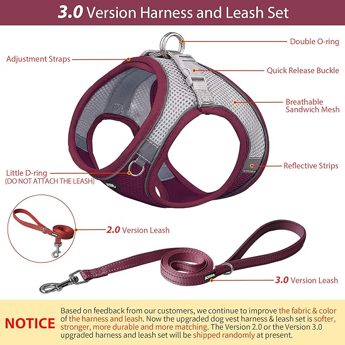 AIITLE Escape Proof Dog Harness - Xmas Step in Adjustable Dog Harness No Choke Over with Breathable Mesh and Quick-Release Buckle - Outdoor Walking, Training for Medium Dogs Burgundy XL