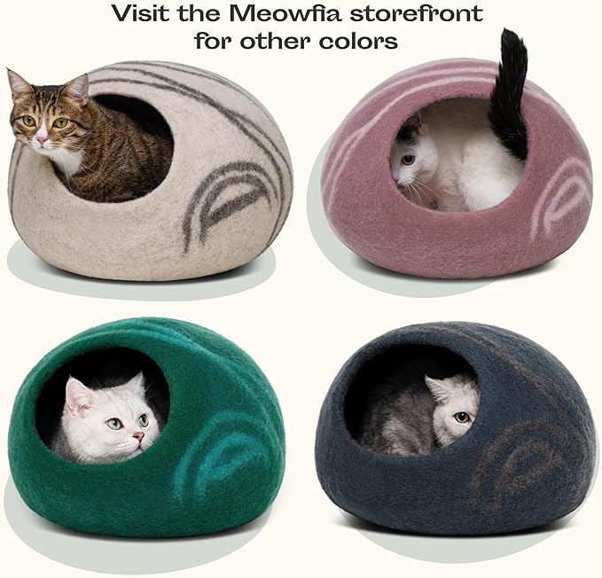 MEOWFIA Cat Cave – Premium Felt Cat Bed for Indoor Cats, Handmade Merino Wool (Snow Leopard, Large)
