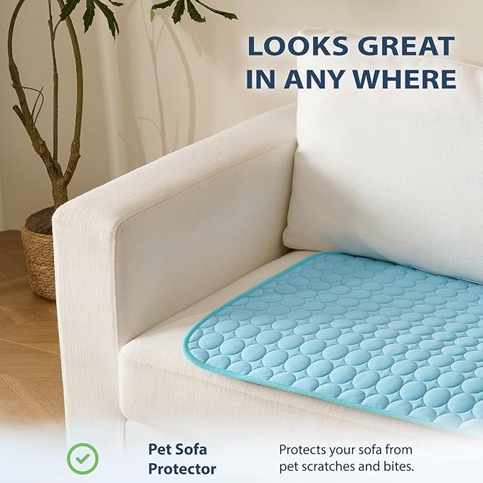 MICROCOSMOS Summer Cooling Mat & Sleeping Pad- Water Absorption Top, Materials Safe, Easy Carry, EZ Clean. Keep Cooling for Pets, Kids and Adults.(Blue, 36" x24")