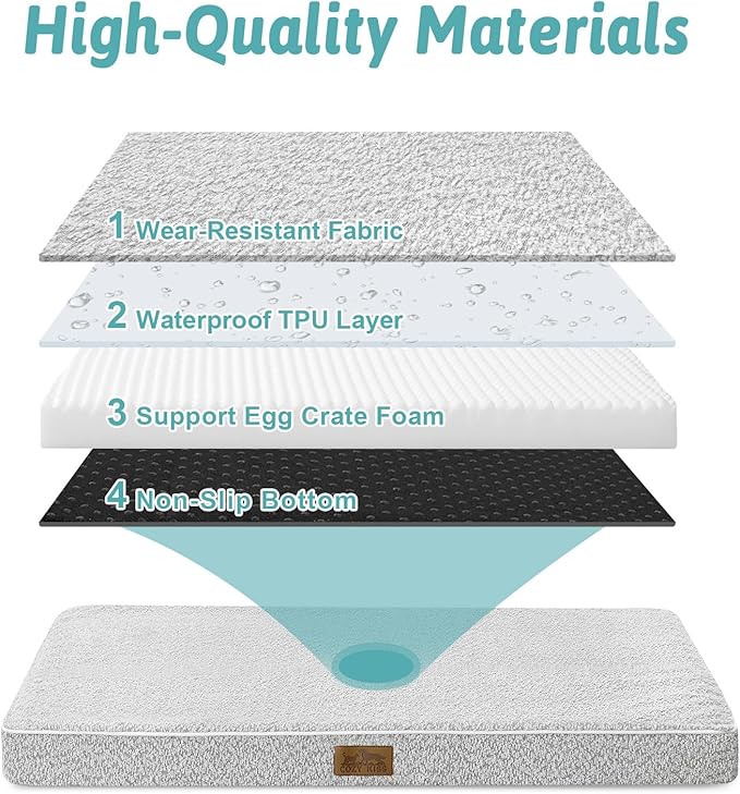 Dog Crate Bed for Small Size Dogs, Rectangular Orthopedic Cat Beds, Foam Anti-Slip Bottom Pet Mat with Washable Removable Cover, Suitable for Pet Up to 30 lbs, 24x16x3 inch, Grey