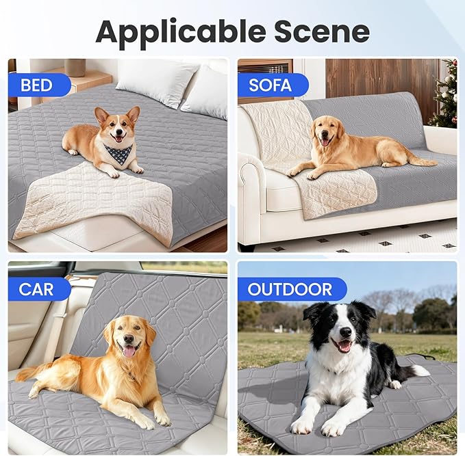 Waterproof Dog Bed Cover, Non-Slip Dog Blanket for Couch, Couch Covers for Dogs Washable, Pet Blanket for Furniture, Pet Bed Mat for Sofa, Car, Pet Supplies (68x82 Inch, Light Grey)