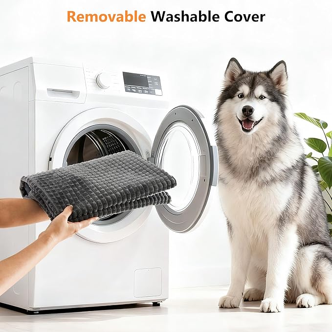 KISYYO Orthopedic L Dog Beds for Large Dogs with Removable Washable Cover and Removable Pillow for Crate,Waterproof Extra Large Dogs Mat, Grey, 35x23