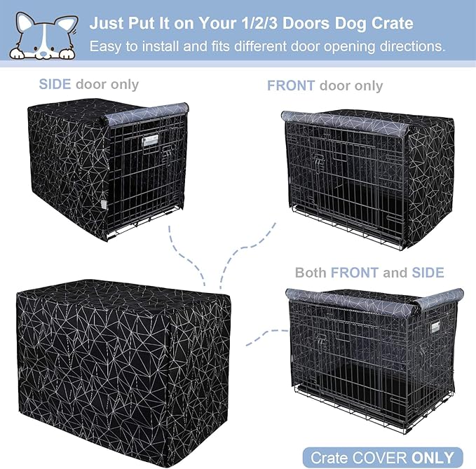 Explore Land Pattern Dog Crate Cover for 36 Inches Wire Cage, Heavy-Duty Polyester 1 2 3 Doors Standard Metal Pet Kennel Enclosure (Brief Polygonal)