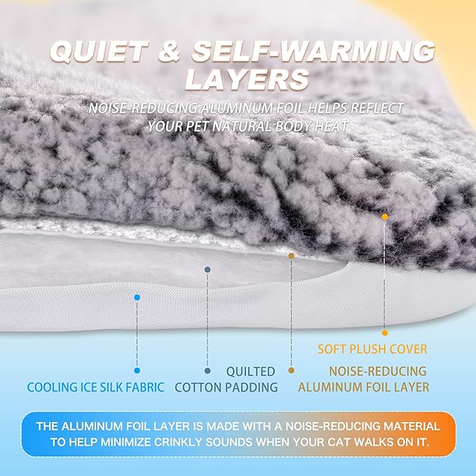 Self Warming Cat Bed, Reversible Warming Cooling Cat Bed, Winter Warm Cats Pad & Summer Cooling Cats Mat, Soft Pet Mat for Kitty & Small Dogs, Perfect for Crates, Kennels, Beds, Sofas, Gray, 18"x24"