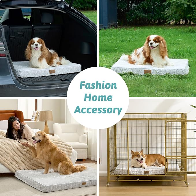 Dog Crate Bed for Medium Small Size Dogs, Rectangular Orthopedic Dog Beds, Foam Anti-Slip Bottom Pet Mat with Washable Removable Cover, Suitable for Pet Up to 40 lbs, 30x20x3 inch, Grey