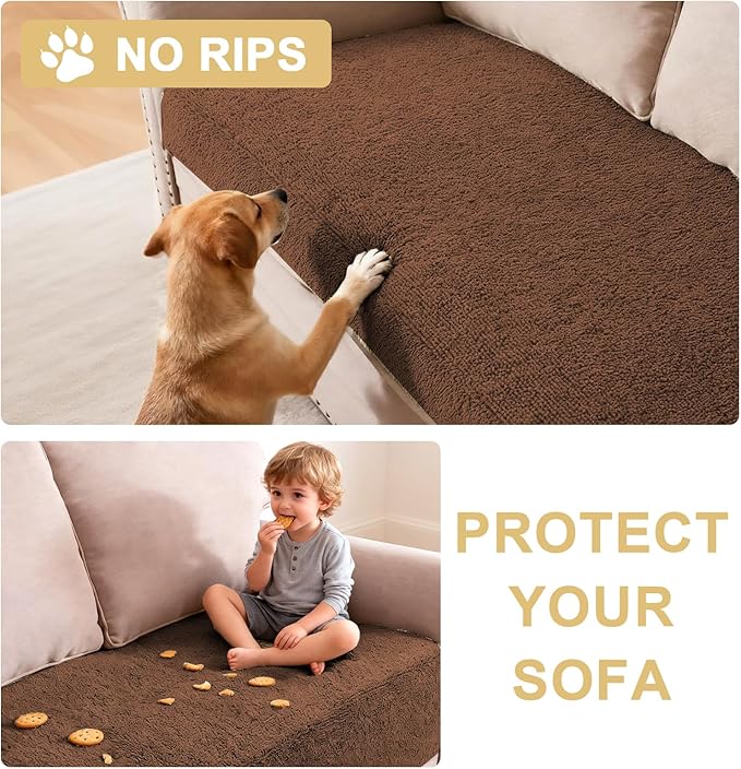 H.VERSAILTEX Non Slip Pet Couch Cover Chenille Dog Bed Protector Thick Soft Sofa Slipcover Pet Friendly Washable Couch Cushion Covers for Pets (52" x 82", Caramel)