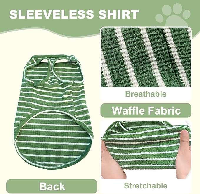Dog Clothes, Stripe Dogs Shirts for Small & Medium Breeds, Pet Tank Top, Breathable Waffle Fabric Puppy Outfit, Shirt for Chihuahua, Yorkie, Dachshund, Corgi (4Pack, Large)