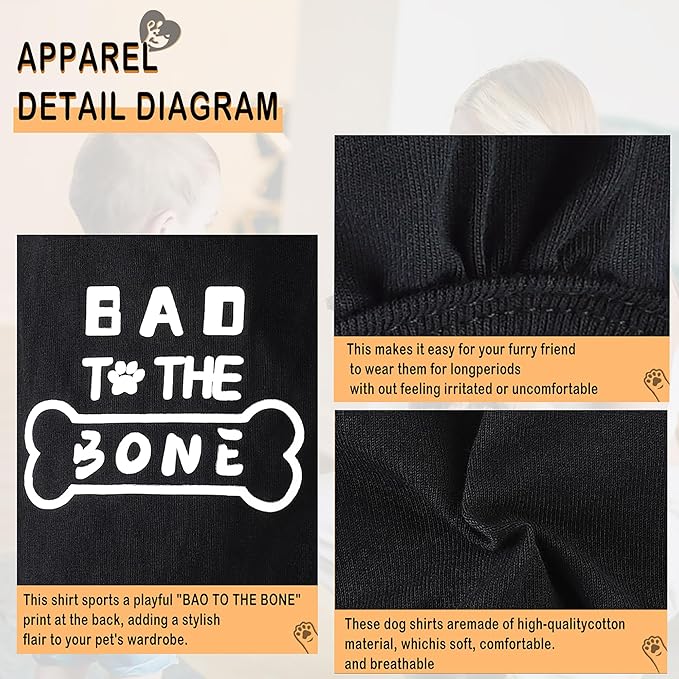 Discover Cozy Cotton Canine Wear: Soft, Lightweight, and Breathable Dog Shirt Vest with Eye-Catching Graphics(Bad to The Bone), Keeping Your Furry Friend Warm and Comfy! Black 3XL