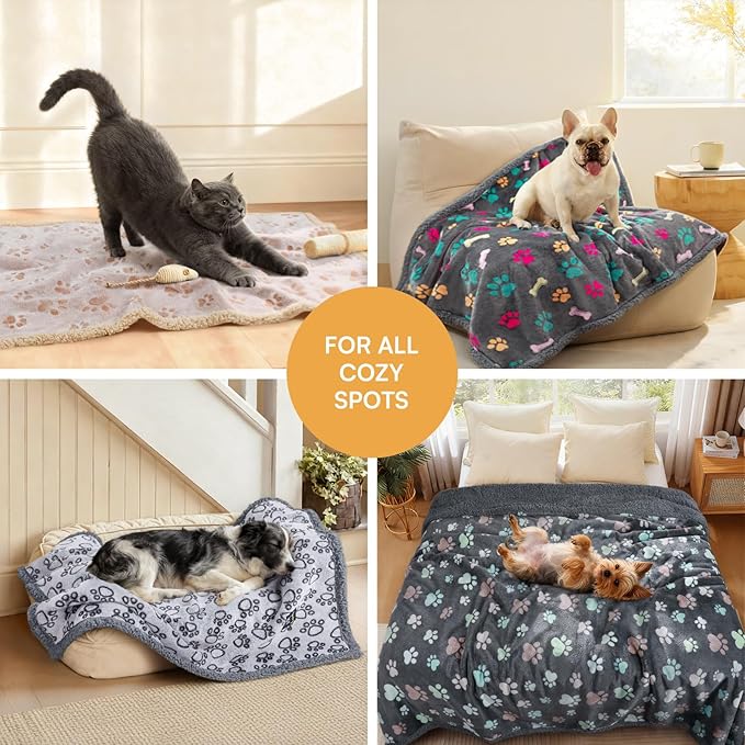 Luciphia Waterproof Pet Blankets for Couch Sofa Bed Cover Cat Liquid Pee Proof Washable Soft Fluffy Large Dog Blanket Reversible Furniture Protection Puppy Grey Paw Thicken Queen（ 82 x 90