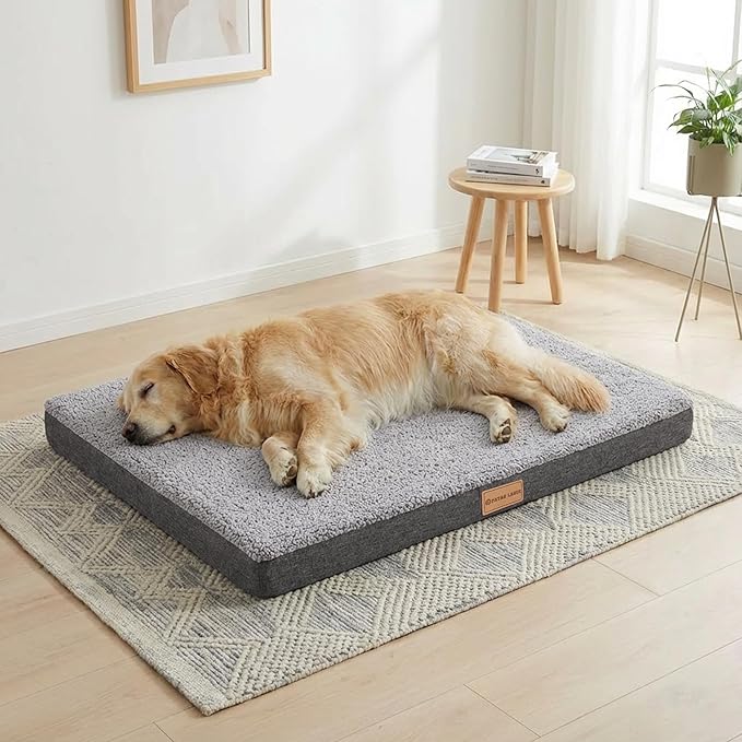 Patas Lague Orthopedic XL Dog Bed Large Sized Dog 42''X28'', Soft Waterproof Egg Crate Foam Large Pet Crate Beds Mat with Removable Washable Cover and Non-Slip Bottom, Light Grey