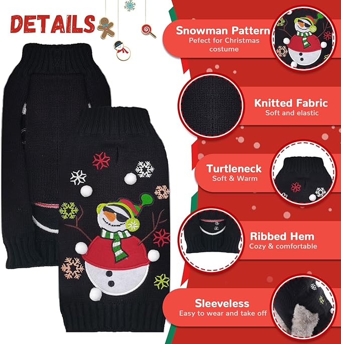 Christmas Dog Sweaters Xmas Pet Outfit Clothes Cute Black Snowman Costume Puppy Cat Knitted Jumpers (XXL,Black Snowman)
