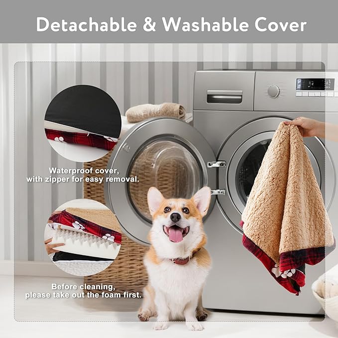 Waterproof Orthopedic Dog Bed for Extra Large Dogs 41x27x4 Inch - Egg Crate Foam Pet Crate Bed with Removable Washable Cover, Plush Top Anti-Slip Bed Mat, Christmas Red