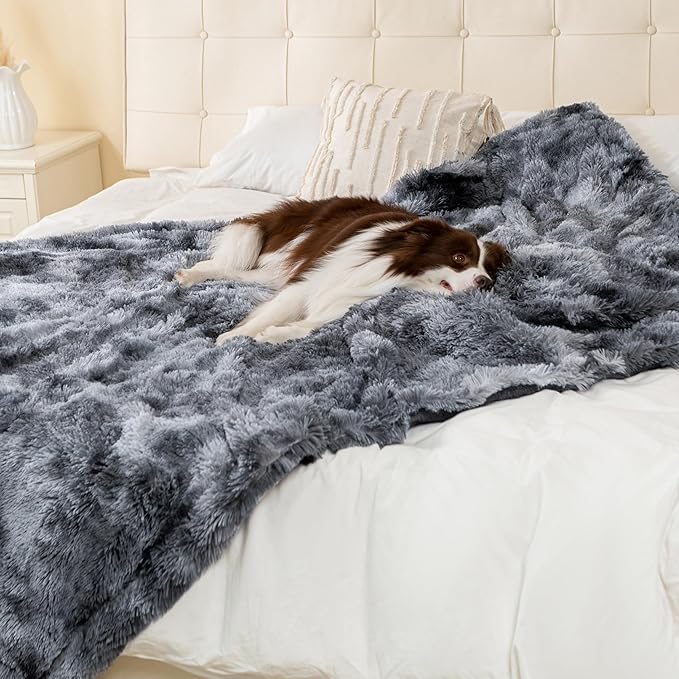 gogobunny Waterproof Dog Blanket for Couch & Furniture Protection - Super Soft Reversible Throw for Large Dogs & Cats, Calming Washable Fur & Sherpa Pet Blanket(33x77 Inch, Tie-dye Grey)