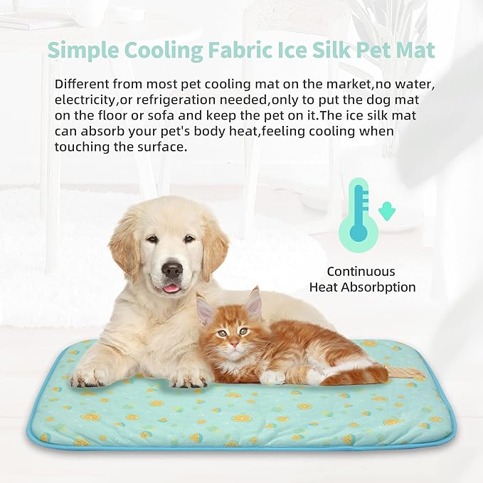 NWK Pack of 4 Pet Cooling Mat - Ice Silk Cooling Mat for Dogs & Cats Portable & Washable Pet Cooling Blanket, Car Seats, Beds for Summer (4pcs, Green Fruit, 27’’ X 20’’ X 0.3)