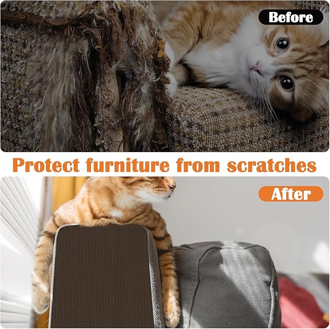 Cat Scratch Furniture Protector - 78.7" x 13.8" Trimmable Self-Adhesive Cats Claws Scratch Pads, DIY Cat Climbing Couch Protector for Scratch Post Cat Tree Replacement Indoor (Brown)