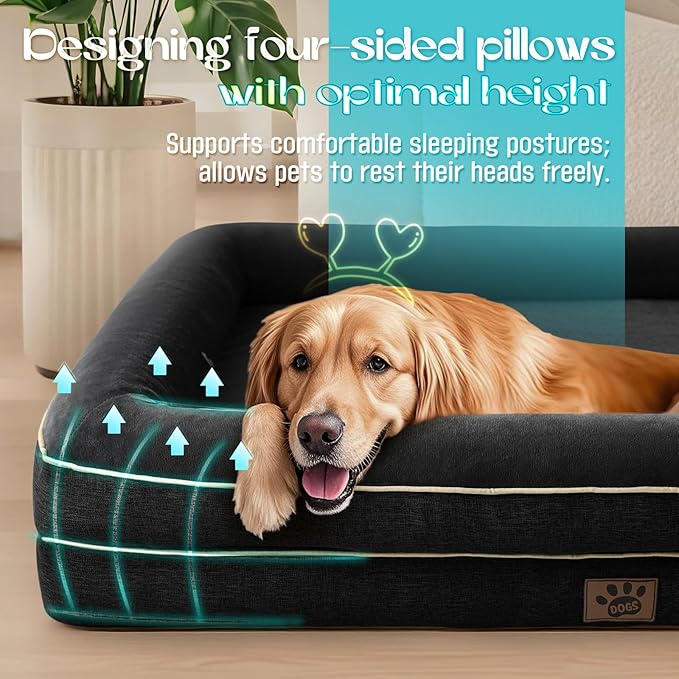 Waterproof Memory Foam Dog Beds for Extra Large Dogs Non-Slip Orthopedic Dog Beds Washable Couch Pet Bed with Removable Cover (Black, X-Large)
