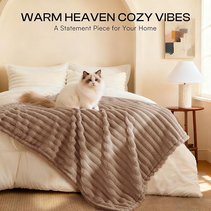 LINENLUX 1 Pack 3 Soft Dog Blanket Washable Warm Fleece Cat Blankets for Pet Puppy Fluffy Calming Flannel Brown/White/Blue Large