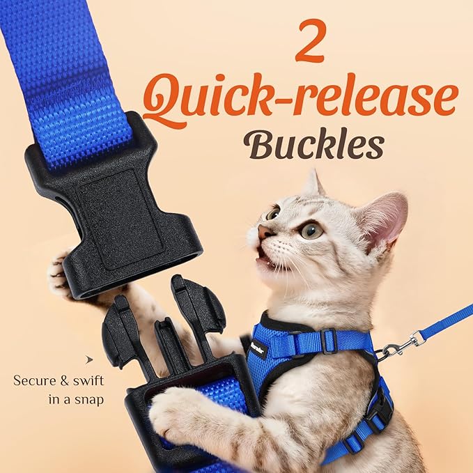 Dooradar Cat Harness and Leash Set, Escape Proof Safe Adjustable Kitten Vest Harnesses for Walking, Easy Control Soft Breathable Mesh Jacket with Reflective Strips for Cats, Blue, XXS