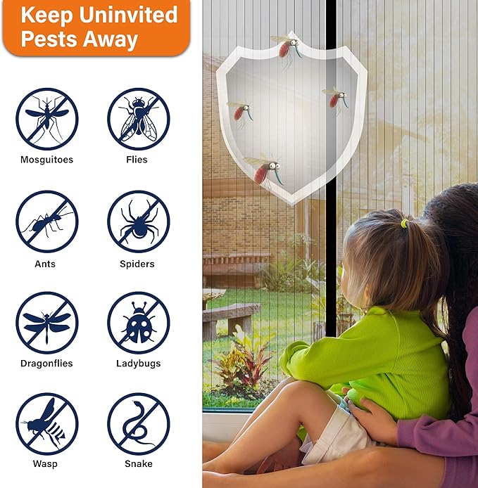 Magnetic Screen Door，Screen Door Mesh，Keep Bugs Out, Heavy-Duty Mesh Curtain,Pet and Kid Friendly, Works with Front Doors, Sliding Doors（32x80 Inch ‎Black