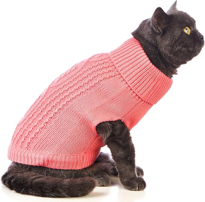 Stretchy Cat Sweater - 17 Colors & 6 Sizes | Snug Winter-Ready Knit for Boy/Girl Cats & Kittens(Pink, Small)