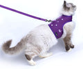 Cat Harness and Leash for Walking Escape Proof Breathable Mesh Fabric, Purple, Medium, Adjustable Cat Walking Jackets with DIY Beads, Padded Stylish Cat Vest