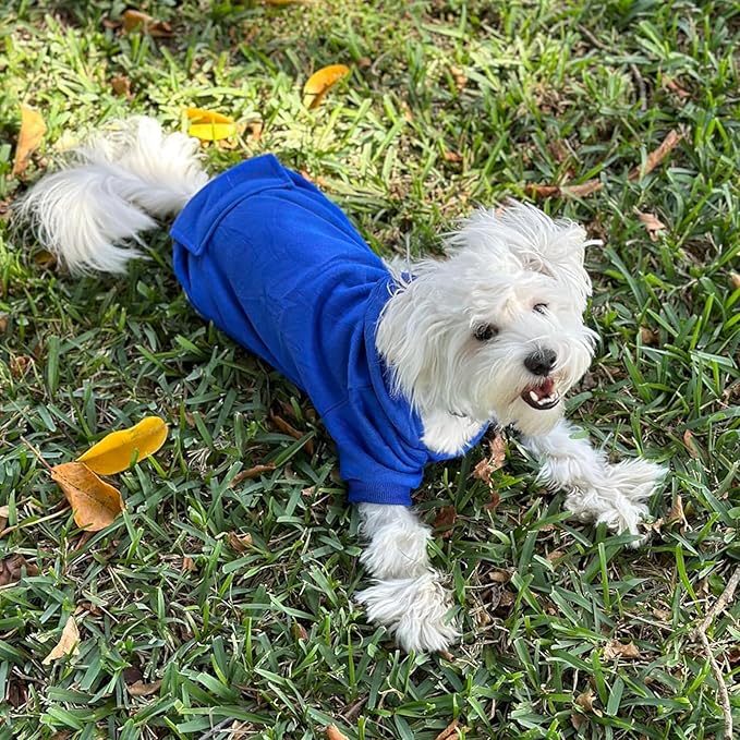 Jecikelon Winter Dog Hoodie Sweatshirts with Pockets Warm Dog Clothes for Small Dogs Chihuahua Coat Clothing Puppy Cat Custume (Dark Blue, X-Large)
