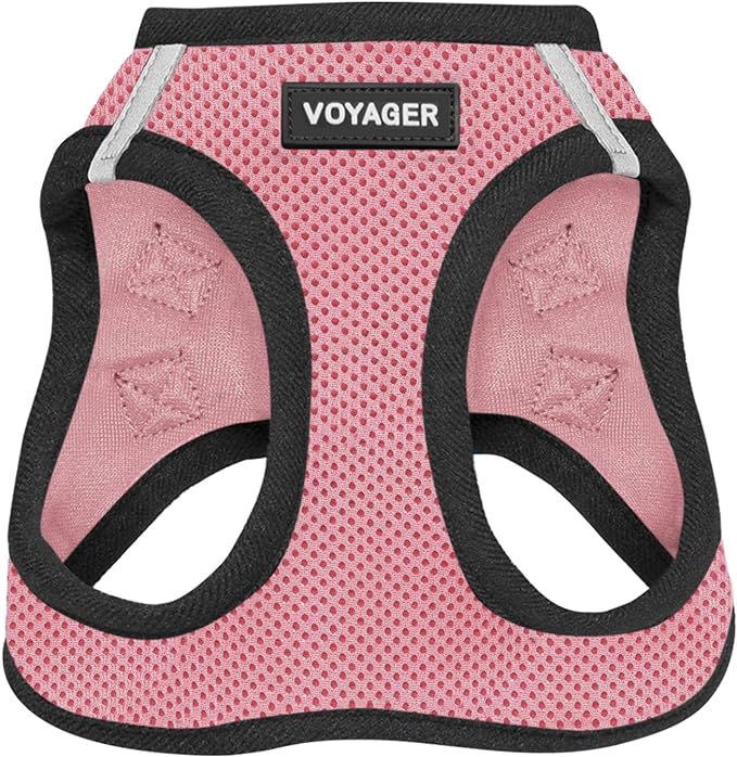 Best Pet Supplies Voyager Step-in Air Harness - All Weather Mesh, Reflective, No Pull Harness for Dogs, Cats - Secure with Hook & Loop Fastener, Buckle, Double D-Rings - Pink/Black Trim, M