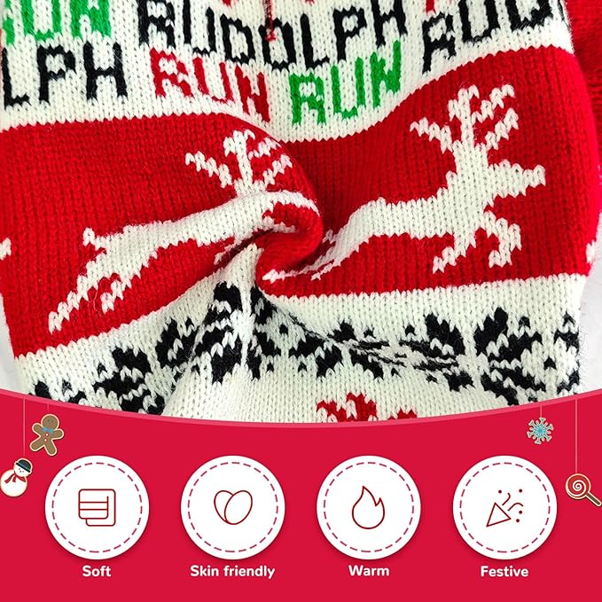 Dog Christmas Sweater Xmas Pet Clothes Cute Reindeer Christmas Dog Costume Outfits Holiday Knitwear Puppy Cat Jumpers New Year Gifts for Small Medium Large Dogs(Red Runing Deer,M)