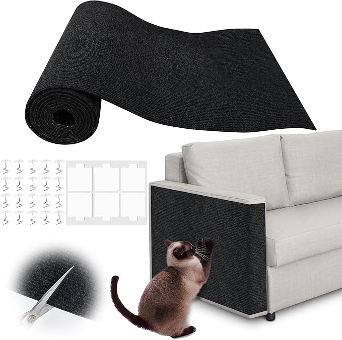 Cat Scratch Furniture Protector - 78.7" x 15.8" Trimmable Self-Adhesive Cats Claws Scratch Pads, DIY Cat Climbing Couch Protector for Scratch Post Cat Tree Replacement Indoor (Black)