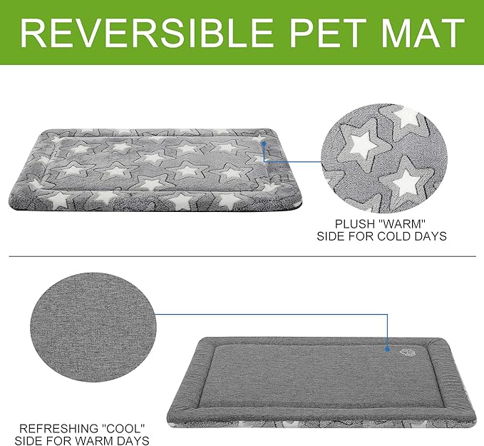 EMPSIGN Dog Crate Pad - Reversible Kennel Mat (Cool & Warm), Machine Washable, Cozy Star Pattern Sleeping Pad for Small Medium Large Dogs, All-Season Pet Bed, Suitable for 42"x28" Dog Crate, Grey
