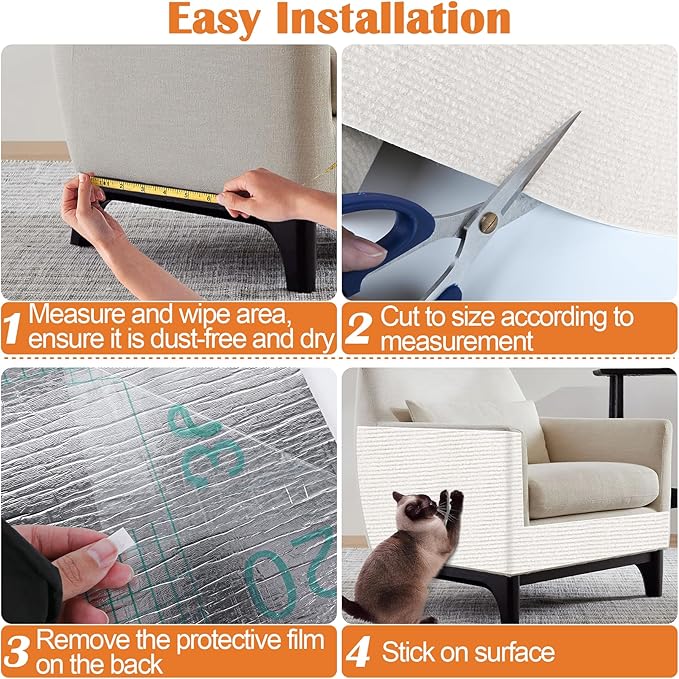 Cat Scratch Furniture Protector - 158" x 13.8" Trimmable Self-Adhesive Cats Claws Scratch Pads, DIY Cat Climbing Couch Protector for Scratch Post Cat Tree Replacement Indoor (Cream White)