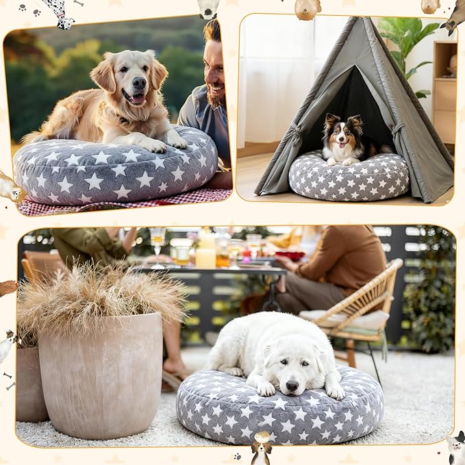 Youyole Small Washable Round Dog & Cat Bed Cover Replacement Waterproof 20 x 20 x 8 in Round Donut Bed Cover for Small Dogs Soft Gray Pet Beds Protector Sheet with Lovely Star Print for Beds Pet Couch