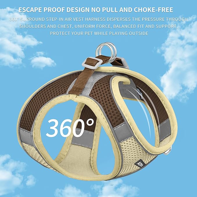 AIITLE Comfortable Dog Harness and Leash Set for Walking - Step in Vest Harness,Reflective Bands, Adjustable No Pull Puppy Essentials, for Small Dogs and House Cats Beige XS