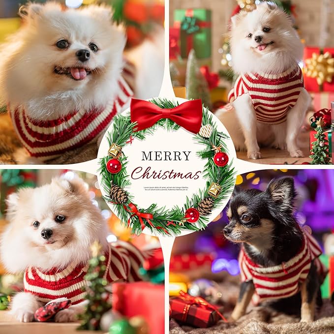 Dog Christmas Sweater Xmas Pet Clothes Cute Striped Santa Claus Costume Holiday Puppy Cat Jumpers Outfits New Year Gifts for Small Medium Large Dogs (L, Red White Stripe Santa Claus)