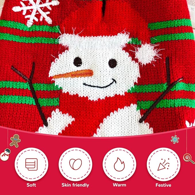 Dog Christmas Sweater Cute Snowman Puppy Cat Costume Boy Girls Xmas Holiday Pet Clothes New Year Outfits Gifts for Small Medium Large Dogs (XS, Red Green Stripe Snowman)