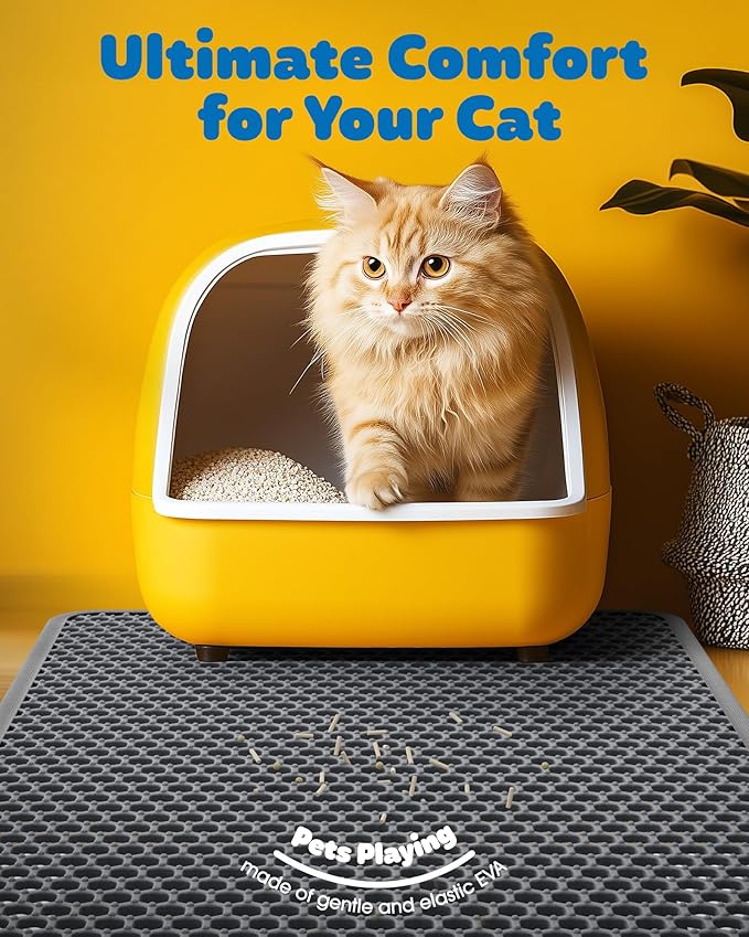Cat Litter Mat - 23.2'' x 29.1'' Large Litter Trapping Mat, Easy to Clean Litter Box Mat, Waterproof, Urine-Proof, Non-Slip Kitty Litter Mats for Floor, Grey