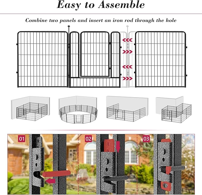 Dog Playpen 32 inch 28 Panels Indoor Outdoor Dog Pen for Medium/Small Dogs Heavy Duty Metal Dog Fence Outdoor for Yard, Puppy Playpen with Door Portable Pet Fence for RV Camping Yard