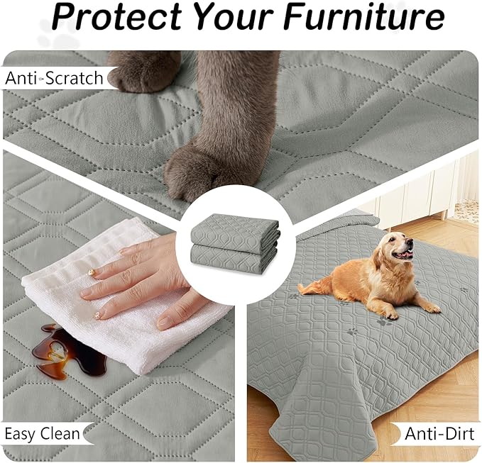 hyha Waterproof Dog Bed Blanket, Soft Pet Blankets, Waterproof Couch Cover for Dogs, Reversible Sofa Covers Washable for Furniture (82x82 Inch, Grey/Light Grey)