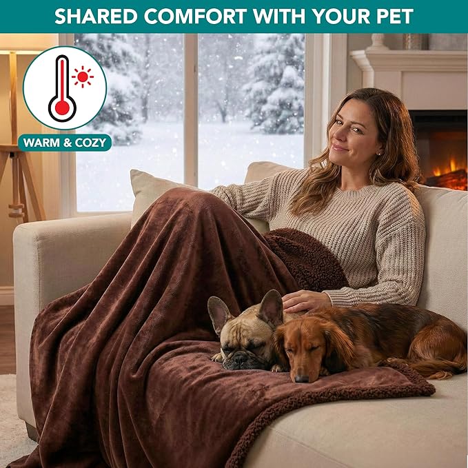 PetAmi Waterproof Dog Blanket for Queen Bed Large XL Dog Throw for Couch Cover Leakproof Furniture Protection, Sherpa Fleece, Reversible Soft Washable 90x90 Brown Brown