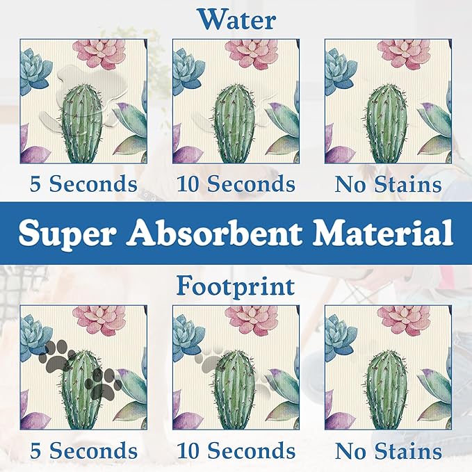 Cactus Flower Pet Feeding Mat for Floors–Christmas Stocking Absorbent Quick Dry Dog Cat Bowl Mat for Food and Water, Non Slip Waterproof Base, Mess-Free Feeding Accessories 16"x24"